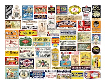 Model Train Sign Graphics, Dollhouse Miniatures, 55 Advertising Sign Images, 1 DIGITAL DOWNLOAD Sheet, 1060