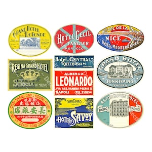 Hotel luggage labels, Travel labels for home decor, Up-cycling suitcases, Travel trunks & junk journals, Baggage tags, Digital sheet 305R