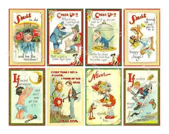 Inspirational & Comedy Images, Antique Style Postcard Images, 4" x 2.5" each, DIGITAL DOWNLOAD Sheet, 1277