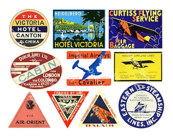 Luggage Label Graphics, Golden Age of Travel Baggage Labels, INSTANT DOWNLOAD, Travel Ephemera Journals, Suitcase & Steam Trunks, 1312