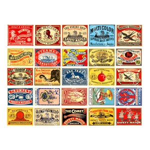 Antique Safety Match Box Label Images, Authentic Sizes, 2" wide each, 25 PRINTABLE Matchbook Art Labels, 1 DIGITAL DOWNLOAD, 1173