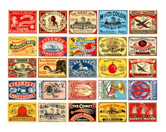 Safety Matchbox Labels, Cut & Peel Sticker Sheet, Matchbook Art