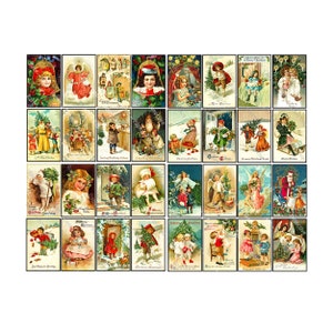 32 immagini di cartoline di Natale, illustrazioni per regali di Natale, buon Natale, regalo di Babbo Natale per lei, 4 fogli da scaricare immediatamente, confezione da 25