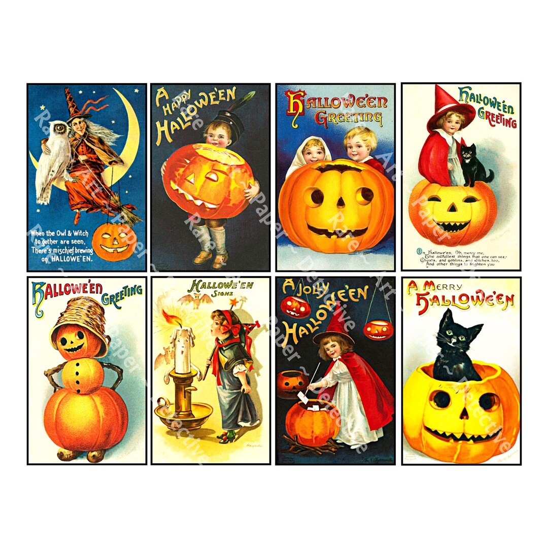 8 アンティーク ハロウィン ポストカード イラスト 不気味なスクラップ