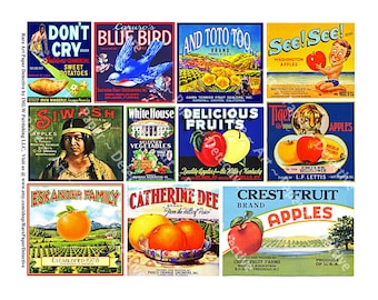 Farmhouse Art Print, Kitchen Wall Decor, Mini Kitchen Labels, Fruit Crate Labels, Garden Vegetable Box Sign, Fruit Stand, DIGITAL SHEET 163a