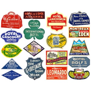 Conjunto de gráficos de etiqueta de bagagem de viagem, 18 peças de etiquetas de bagagem de hotel, diários de viagem, livros de quebra, detalhes de malas, folha digital 877