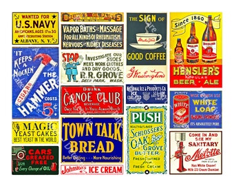 Vintage Advertising Signs DIGITAL DOWNLOAD Sheet, General Store Ads & Signage, Colorful Rusty Metal Sign Style Stickers, Diorama Decals, 887