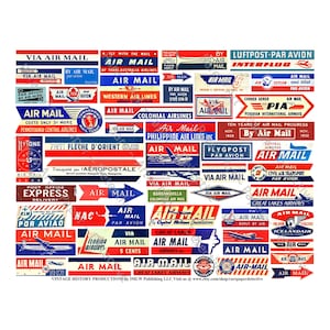 Gráficos de etiqueta de correio aéreo, 50 etiquetas de pacote expresso e bagagem, selos de etiqueta de correio aéreo para diários e envelopes autênticos, CONJUNTO SOMENTE DIGITAL 731