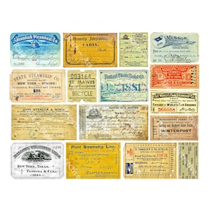 Steamship and Ferry Ticket Stub, Steamboat Tickets, Transport Tag, Travel Paper Ephemera Pässe für Junk Journals, 1 Digital Sheet, 577