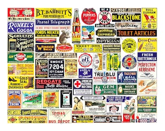 Dollhouse Miniature & Train Sign Graphics, Model Railroad Diorama, 64 PRINTABLE Advertising Sign Images, 1 DIGITAL DOWNLOAD Sheet, 1055