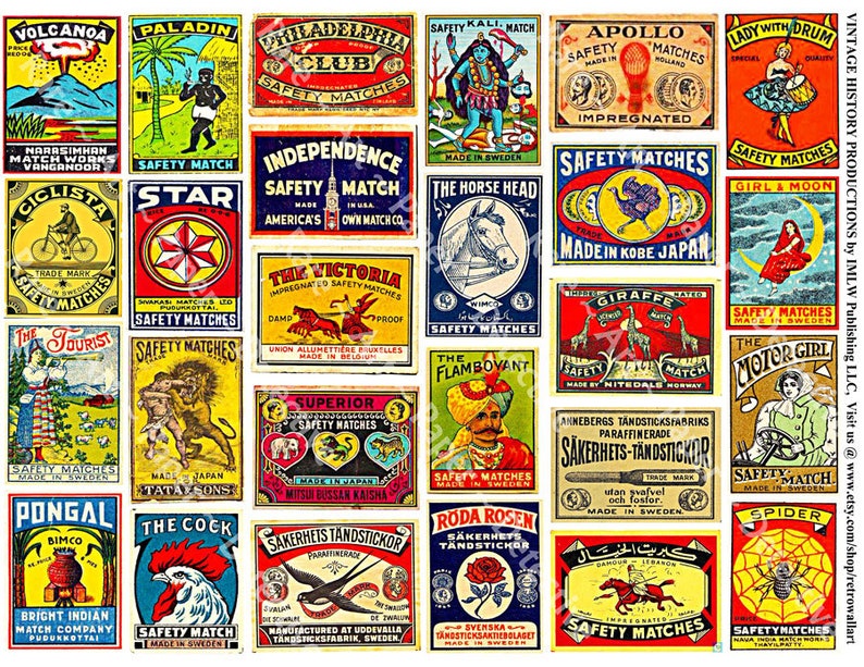 Whimsical matchbook labels