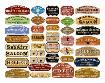 Old West Frontier Town Signs Cowboy Diorama Model Railroad & Dollhouse Signs, Trains, 36 Multi Scale Hobby Images, INSTANT DOWNLOAD, 1278P