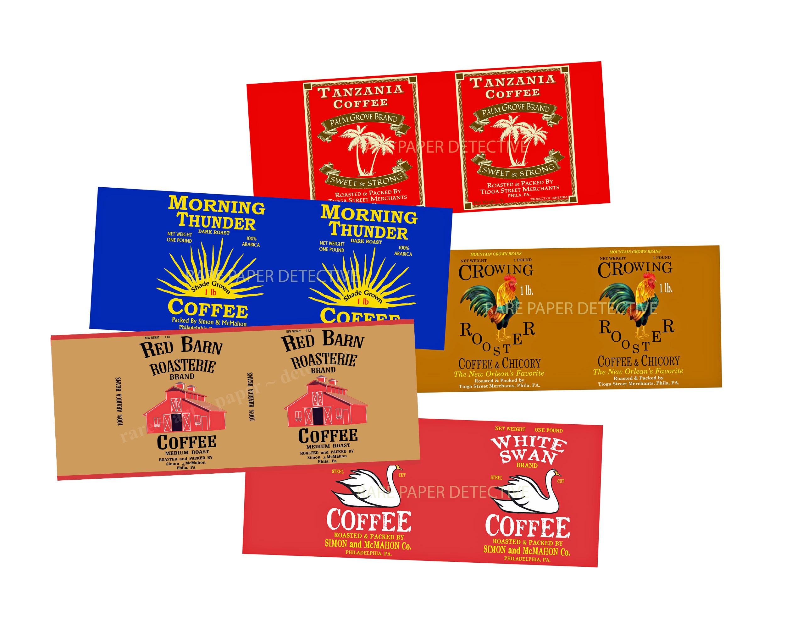 5-PACK, Coffee Can Labels, Vintage Style, Double Sided, Re-size for ...