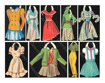 Vintage Paper Doll Clothing, Ephemera Printable for Journals and Scrapbooks, Paper Dolls, 4" Tall Ephemera Images, DIGITAL DOWNLOAD, 1208