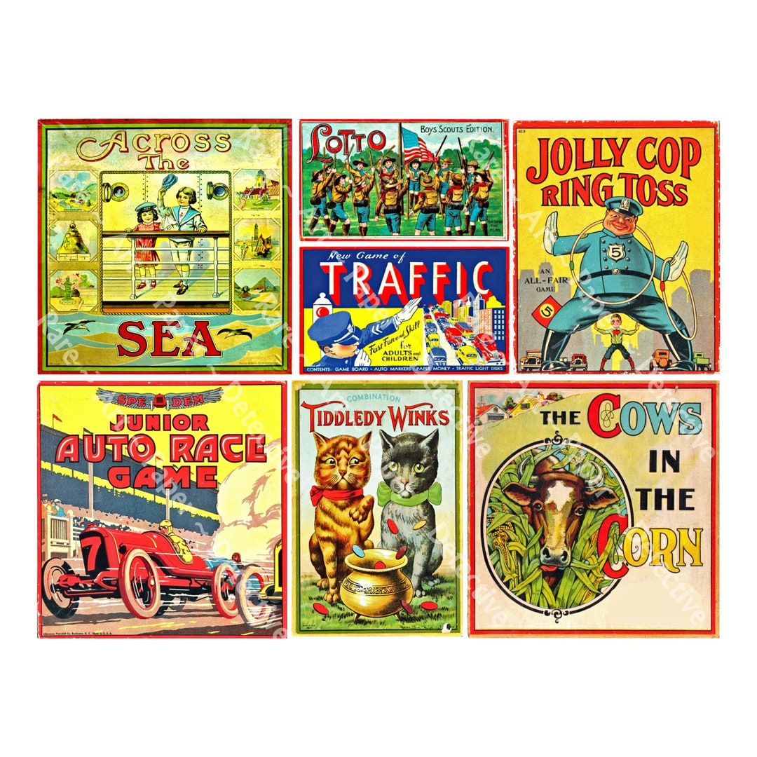 Vintage Board Game Box Art, Digital Sheet, Gift Making, Antique