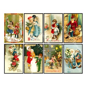 Biglietti di Natale vittoriani, biglietti di Babbo Natale vintage DIGITALI, clipart natalizie, carta antica di Babbo Natale, biglietti di auguri di Buon Natale, 650