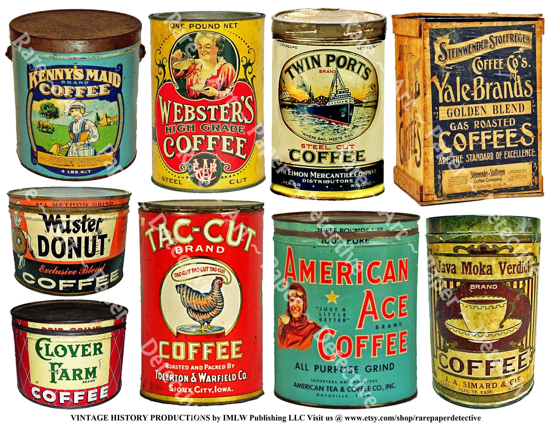 Vintage TIN COFFEE CANS Squares instant Download Digital Printable