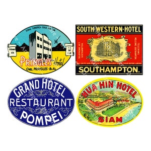 Luggage Labels, 4 DIGITAL DOWNLOAD Labels on 1 JPEG, Each label is 5&quot; x 3.75&quot;, Steam Trunks & Hotel Suitcase Decals, 1097