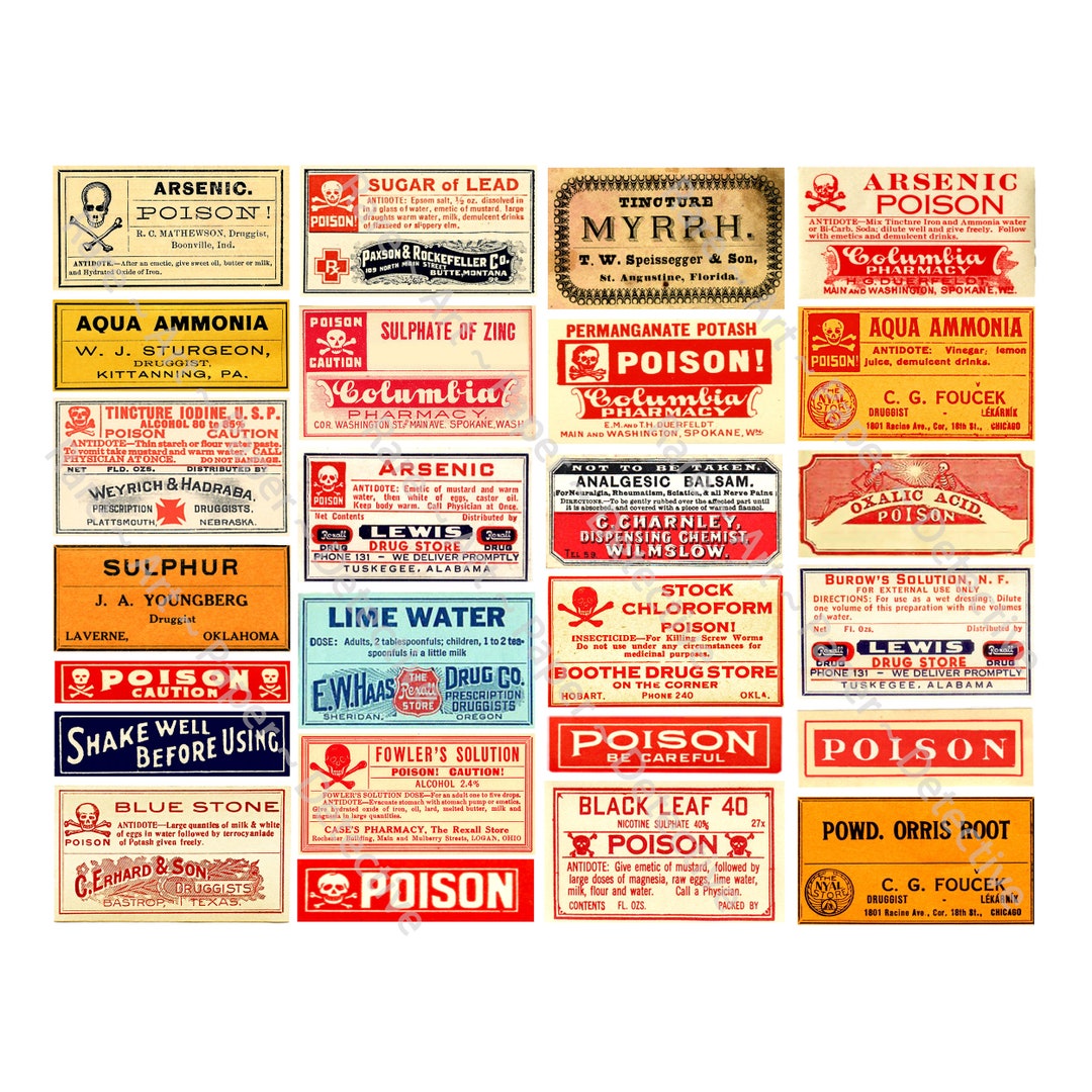 Poison Apothecary Bottle Labels, Antique Medicine & Pharmacy Graphics ...