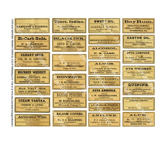 薬局引き出しラベル、印刷可能なシート 4 枚、薬棚の装飾