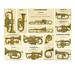 Musical Band Instruments Graphics Sheet, Antique Catalog Art Paper, Brass Horns, Music Journals, Decor & Collage, Trombones, Digital Set 855 