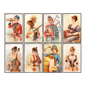 Musikinstrumente, Werbung Kartenaufkleber, Antique Lady Illustrationen, Clip Art Ephemera, 4 "große Bilder, 1 DIGITAL DOWNLOAD, 1197