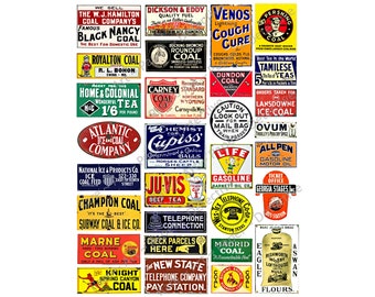 Dollhouse Miniature & Train Sign Graphics, Model Railroad Diorama, 30 PRINTABLE Advertising Sign Images, 1 DIGITAL DOWNLOAD Sheet, 1005