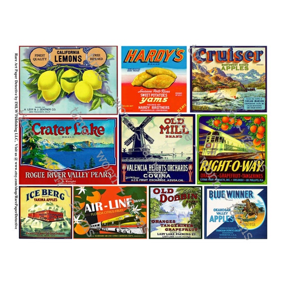 Set of 5 Grape fruit crate labels from California Set of 5 Grape fruit crate labels from California