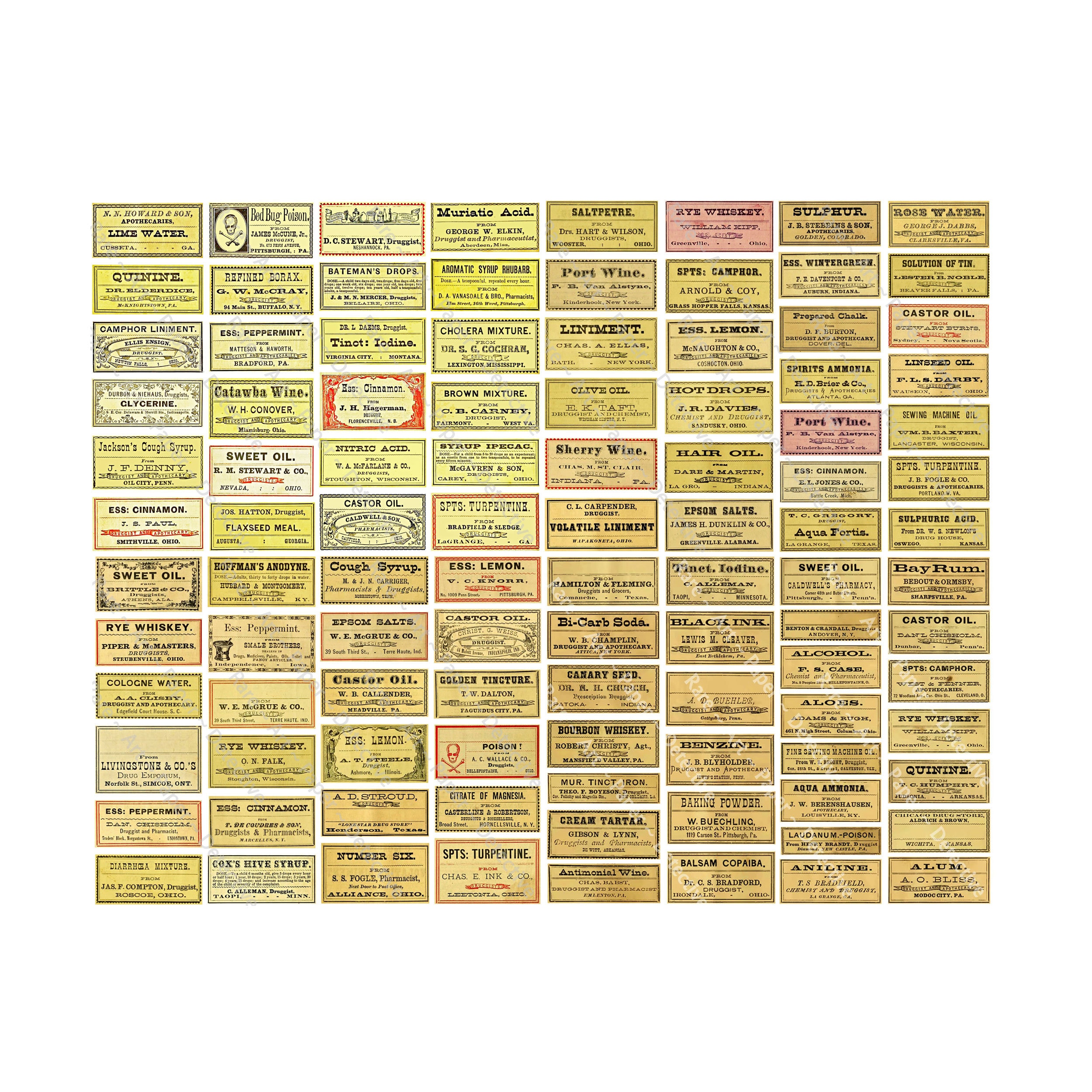 薬局引き出しラベル、印刷可能なシート 4 枚、薬棚の装飾