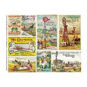 Windmühle, Farm-Implementierung & Farm-Werbung Illustrationen auf 1 digitalen Download, 1800 Land Windmaschine und Wasserpumpe Ephemera, 575b