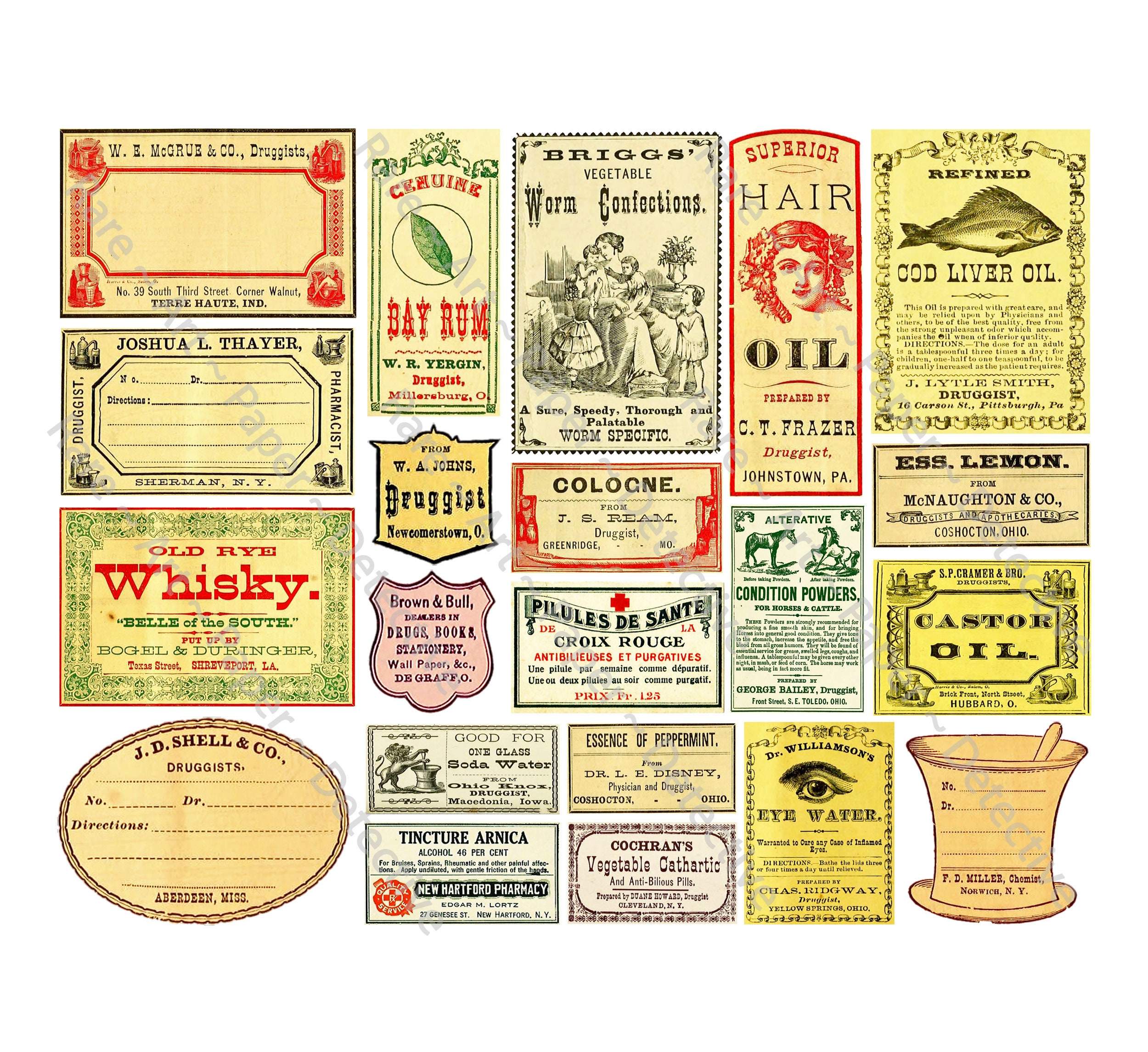 Apothecary Bottle Labels, RX Jars &amp; Pharmacy Art Paper Printable, 116 ...