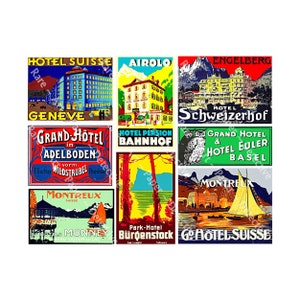 Gepäcketiketten, 47 verschiedene Formen, Größen und Farben auf 5 digitalen Downloads, Vintage-Etikettenkunst, Hotelgepäckanhänger, Junk Journals zum Thema Reisen