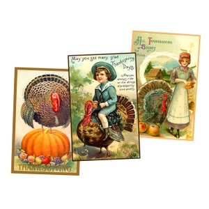 Ilustraciones de postales de Acción de Gracias para hacer regalos navideños Tarjetas de felicitación Tarjetas de Acción de Gracias antiguas, 1 hoja de DESCARGA INSTANTÁNEA, JUEGO 74