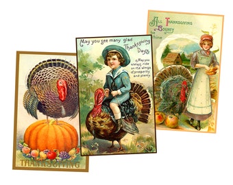 Thanksgiving Postcard Illustrations for Making Holiday Gifts Greeting Card Antique Thanksgiving Cards, 1 INSTANT DOWNLOAD Sheet, SET 74