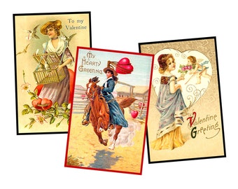 Vintage Valentine Postcard Illustrations for Making Personalized Gifts Greeting Card Antique Romance Cards, 1 INSTANT DOWNLOAD Sheet, SET 66