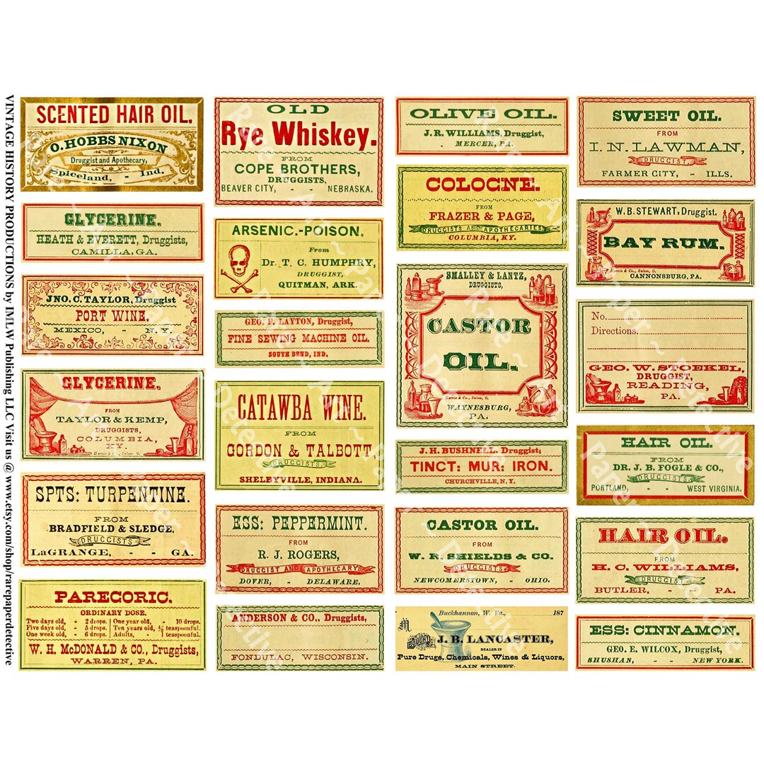 Drug Decals Apothecary Labels, 24 Antique Medicine Bottle Decals, Bathroom Medicine ...