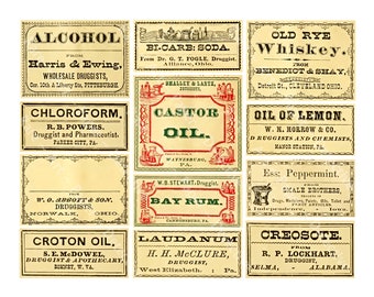 Pharmacy Labels, Apothecary Cabinet, Vintage Pharmacy Labels, Bathroom Décor, DIGITAL DOWNLOAD SHEET, 1117