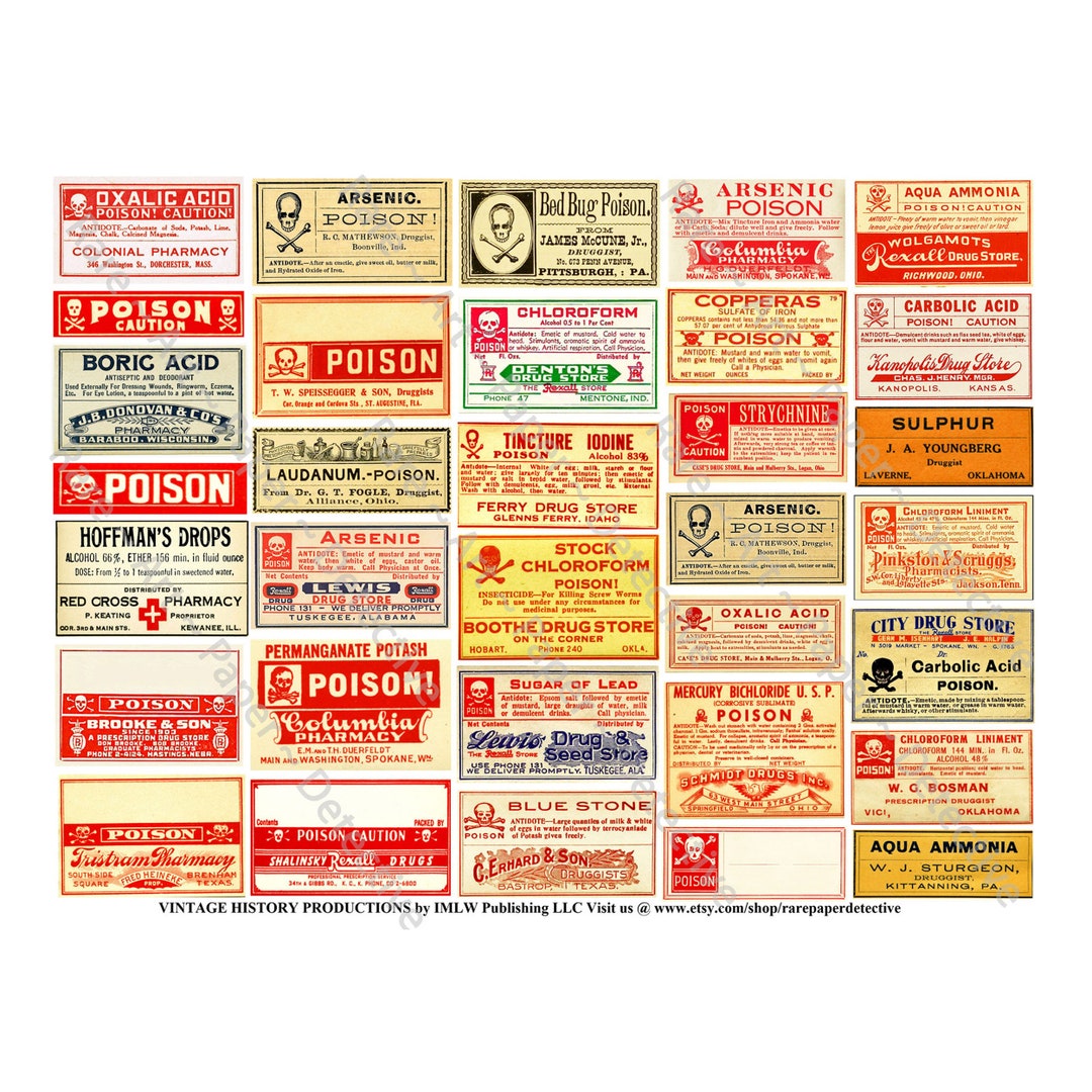 Poison Apothecary Bottle Labels, Antique Medicine & Pharmacy Graphics ...