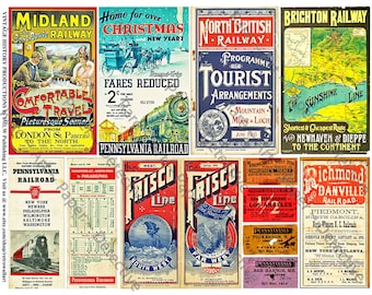 Railroad Posters, Timetable Covers & Tickets, Railway Papers, Train Ephemera Collage, Train Schedules, Model Railroad, DIGITAL DOWNLOAD 580