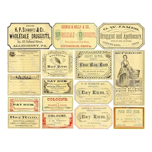 Victorian Apothecary Labels, 16 Medicine Bottle Decals, Pharmacy Tag, Halloween DIY Labels, Digital Download Sheet, Druggist Decals, 954