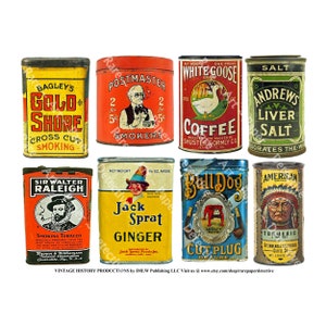 Papel de collage de cocina, imágenes de latas de café, descarga digital, lata de especias, lata de tabaco antigua, decoración rústica de cocina, papel antiguo, 695