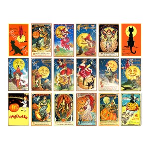 Halloween Clip Art Collage Tags, Gruselige Scrapbook Versorgung, Halloween Décor, Vintage Postkarte Illustrationen, 18 Bilder, DIGITALES BLATT, 1131