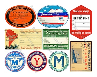Steamship Trunk Labels, 13 Baggage Tags for Travel Trunks, Suitcases ...
