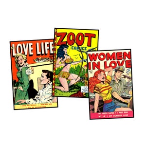 Romance Comic Book Covers Classic Printable Vintage Postcard Making DIY Greeting Card and Gifts for Her, ONE Digital Download Sheet, Set 55