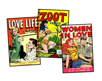 Romance Comic Book Covers Classic Printable Vintage Postcard Making DIY Greeting Card and Gifts for Her, ONE Digital Download Sheet, Set 55