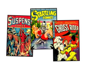 Thrilling Comic Book Covers Vintage Printable Halloween Postcard Making DIY Greeting Cards and Décor, ONE Digital Download Sheet, Set 53