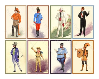 Costume Illustration Graphics Men in Whimsical Outfits Vintage Characters in Fancy Clothes Scrapbooking Printable, INSTANT DOWNLOAD, 1329