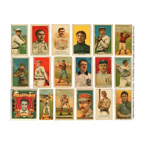 Carte da baseball, Riproduzioni antiche, Giocatori di baseball, Carte dei giocatori, Collage sportivo, Carte delle World Series, 18 immagini, 1 foglio digitale, 357