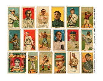 Baseball Cards, Antique Reproductions, Baseball Players, Player Cards, Sports Collage, World Series Cards, 18 Images, 1 Digital Sheet, 357