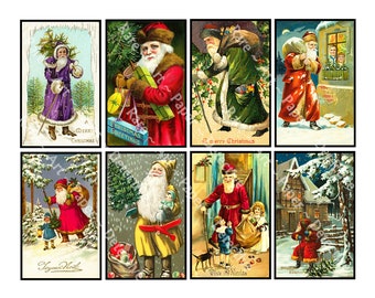 Christmas Deluxe DIGITAL DOWNLOAD Images, Set of 8 Old Fashioned Postcards, 4" x 2.5" each, Santa Claus & Merry Christmas Greetings, 647